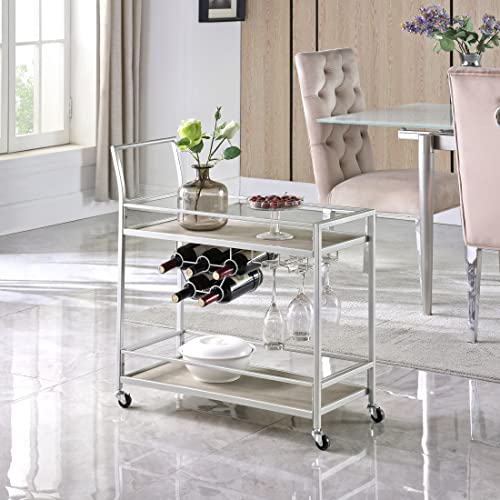 FirsTime & Co. Silber und Grau Francesca Barwagen, 2-stöckige Mobile Mini-Bar, Küchen-Servierwagen und Kaffeestation mit Aufbewahrung für Wein und Gläser, Metall und Holz, modern