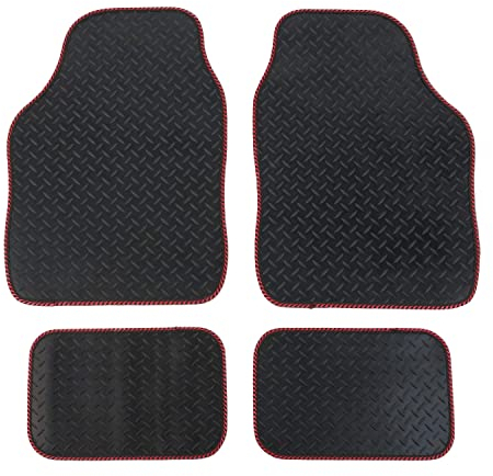 Safe Travel 27852 Universal Autoteppich, robuste Gummimatten, rote Einfassung