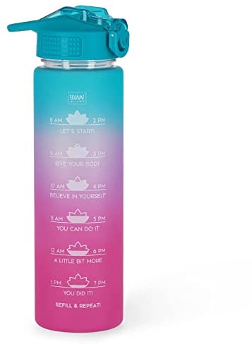 Legami - Borraccia Motivazionale 1L - Love Yourself, Borraccia con Orari per Bere, Ideale per Fare Sport, Idratarsi, Chiusura Ermetica, Riutilizzabile, Resistente, Priva di BPA, con Cannuccia