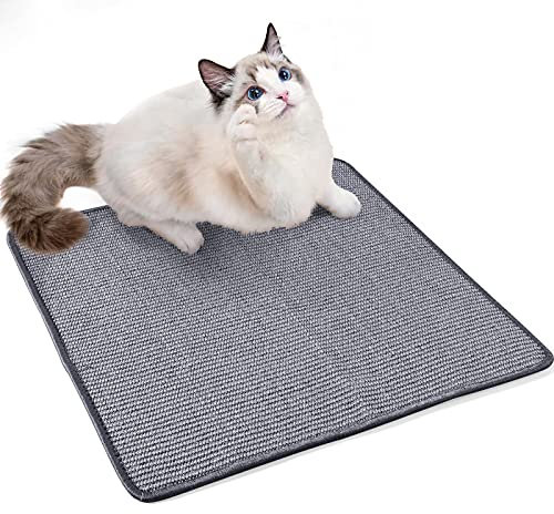 PETTOM Kratzmatte Katze Groß, Kratzteppich Sisal 60×60cm, Kratzbretter Boden rutschfest, Natürlicher Sisalteppich für Katzen (Dunkelgrau)