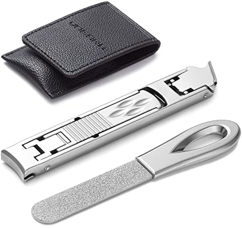 VOGARB Portable Finger Nail Clippers Ultra Slim Foldable Wide Jaw Opening Slanted Nail Cutter with File Travel Double Head Curved and Bevel Trimmer Sharp(Silver with File)