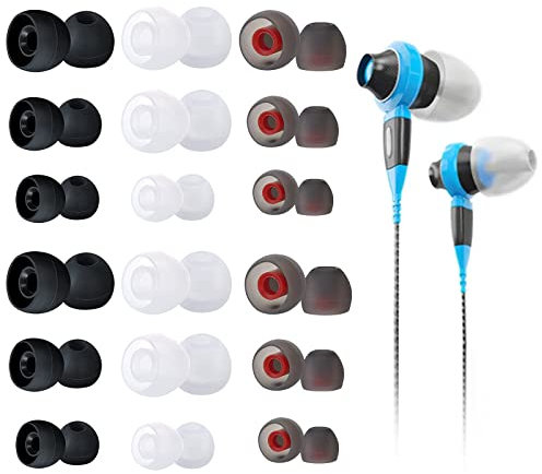 Earbuds Silicone replacement for In-Ear Headphones, 36 Pcs 18pairs ear rubber for in-ear earphones, headphones, replacement earphones, silicone ear pads, 3 Sizes (Greyish Red, Transparent and Black)