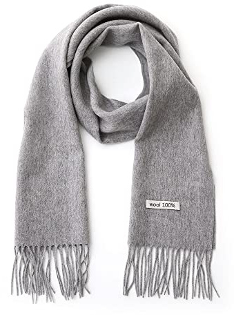 linişte 100% Pure Wool Scarf - Men and Women Winter Warm Soft Luxurious Solid Colors Gift Box Light grey