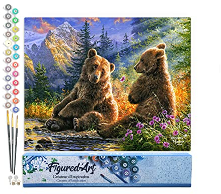 Figured'Art Malen Nach Zahlen Erwachsene Bärenpaar - Paint by Numbers Basteln DIY Bastelset 40x50cm ohne Holzrahmen