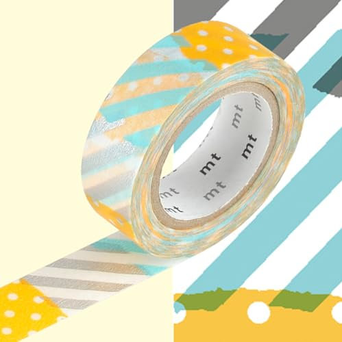 Masking Tape Dekoratives Klebeband mit Punkten und Streifen - Blau und orange - 1,5 cm x 7 m