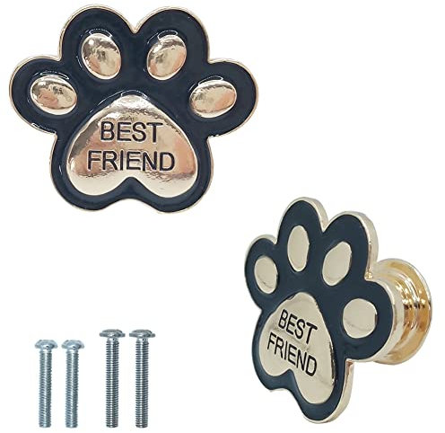CPELLESSE 2 Pcs Dog Paw Knobs, Kitchen Cabinet Knobs Gold Dresser Knobs Black Cupboard Door Handles Animal Drawer Handles for Kitchen Cabinet Hardware