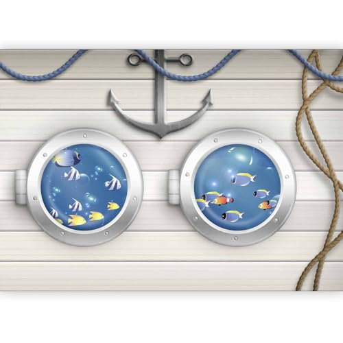 murando - Papier peint panoramique chambre d'enfant 300x210 cm - Revêtement mural décoration salon - Design moderne - Gris jaune vert bleu - Planche de marin bateau à poisson bateau e-A-10029-a-a