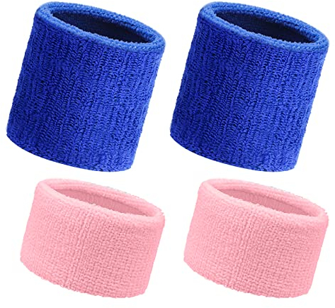 Flintronic 4 Stück Schweißbänder Handgelenk, Saugfähige Handgelenk Schweißbänder für Damen & Herren,Fitness Arm Schweißband,Sport Schweißband Armband Weiche Baumwolle für Handball Fußball Tennis