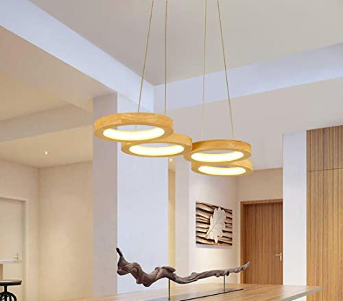 Pendellampe Esszimmerleuchte LED Warmweißes Licht Holz Japanischer stil Decke Hängeleuchte Modern Rechteck 4-flammig Höhenverstellbar Hänge Esstischlampe Kreativ Kronleuchter für Wohnzimmer Büro Küche