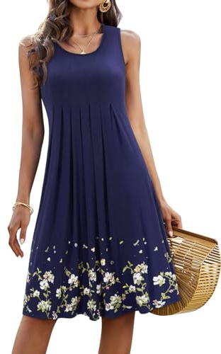 KILIG Summer Dresses for Women UK Beach Casual Sundress Ladies Sleeveless Tank Dress Midi Floral Cover Ups (A1-Navy, L)