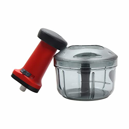 SUL Manual Food Chopper, Hand Pull/Push Chopper with Stainless Steel Removable Blades and Non-Slip Base Food Chopper for Kitchen to Chop Fruits,Vegetables, Salad (Push Chopper (Red) 600ml)