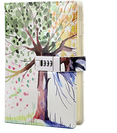 Dzhzal Tagebuch mit Schloss für Damen, Mädchen, Teenager, Kinder, Kunstleder, persönliches Tagebuch, Nachfüllbar, Liniertes Papier, Passwort-Notizbücher A5