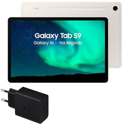 Samsung Galaxy Tab S9, 128 GB, 5G + Cargador 45W - Tablet Android con IA, Ranura MicroSD, S Pen Incluido, Beige (Versión Española)