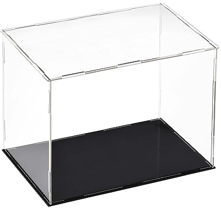 TA-VIGOR Acrylic Clear Display Case, 30 x 20 x 25cm Assemble Countertop Box Cube Organizer Stand Dustproof Protection Showcase with Black Base for Action Figures Toys Collectibles Home Storage