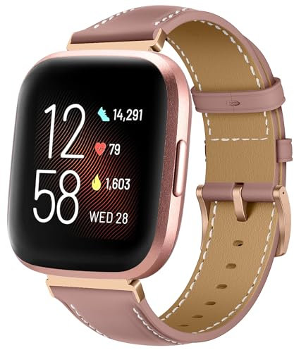 KoGiio Vintage Leder Armband für Fitbit Versa 2/ Fitbit Versa,Herren Damen Ersatz Weich Uhrenarmbänder für Fitbit Versa 2/ Fitbit Versa-Rosa