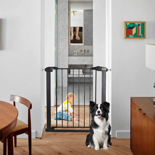 Panana Stair Gates,Baby Safety Gate Home Pet Dog Barrier Stair Safe Secure Doorway Guard,Pressure Fit Safety Gate 75cm-82cm*H76cm,Black