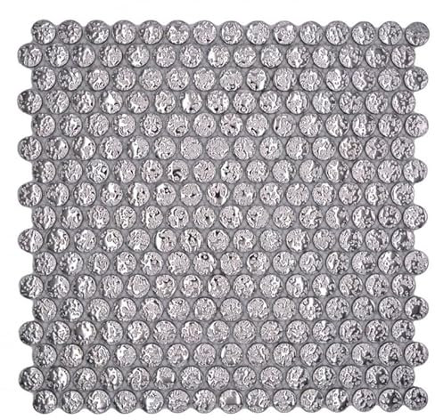Keramik Mosaikfliese Knopf Loop Penny Rund uni silber gehämmert MOS10-0207