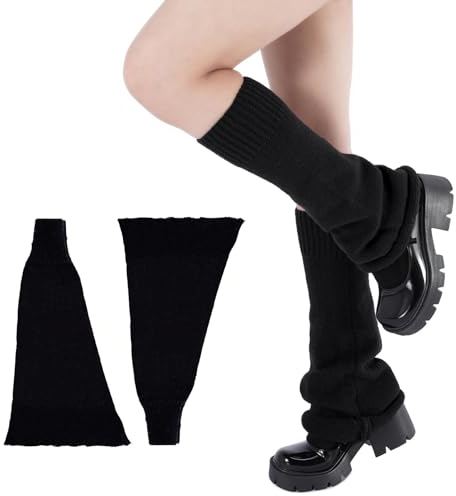 Ruzister® Scaldamuscoli per gambe da donna Y2k Kawaii con bottone corto, scaldamuscoli per gambe invernali, scaldamuscoli a maglia, stivali, per studenti, ragazze, Nero , L