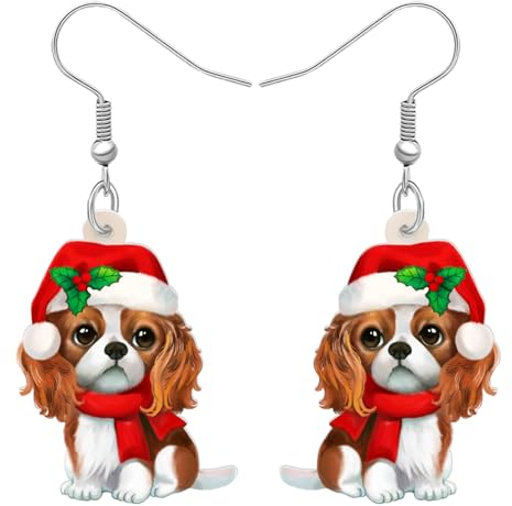 RAIDIN Acryl süße Weihnachten Hund Haustiere baumeln Haken Ohrringe für Damen Mädchen Kinder Urlaub Party Dekorationen Anime Welpen Schmuck Geschenke für Hundeliebhaber (Cavalier King Charles Spaniel)