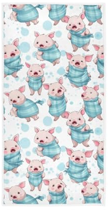 CHIFIGNO Niedliche rosa Schweine mit blauen Schals, Handtücher, weiche Küchen-Geschirrtücher, Badezimmer, Mehrzweck, für Badezimmer, Fitnessstudio, Spa, Workout, 76,2 x 38,1 cm
