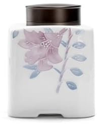 Tea Tin Tea Storage Lily Tea Can, Sealed Tea Can, Alloy Lid Handmade Ceramic Tea Bin, Home Kitchen Storage Can for Tea, Coffee, Sugar, Nuts Kitchen Canisters