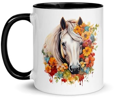 Mug Cheval Poulain Animal Équitation Cadeau Poney Tasse Café Thé Fer Nature Original Anniversaire Jument Fan Amoureux (Cheval aux fleurs)