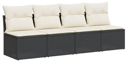 vidaXL Gartensofa mit Kissen 4-Sitzer Schwarz Poly Rattan
