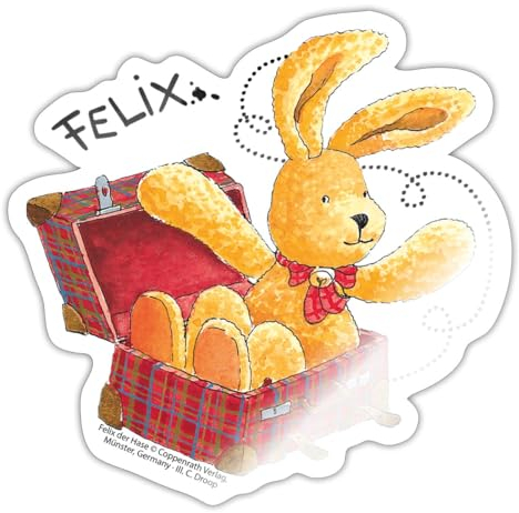 Spreadshirt Felix der Hase im Koffer Sticker, max. 10x10 cm, 10 x 10 cm, Weiß glänzend