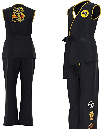 Damen Cob-ra Kai Kostüm Shirt mit Stirnband Karate Gi Cosplay Kostüm No Mercy Herren