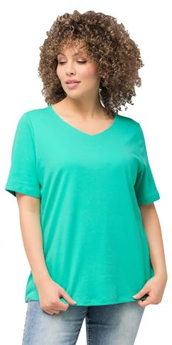 Ulla Popken Damen, doppellagig, Slim, Rundhals, Halbarm 810528 T-Shirt, türkisgrün, 54-56
