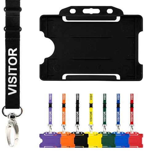 CKB LTD Cordino porta badge per visitatore, confezione doppia, cordino di sicurezza con clip girevole in metallo, design a sgancio rapido (nero)