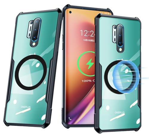 MeiyueEr Magnetische Hülle für OnePlus 8,Kompatibel mit MagSafe,Vergilbungsbeständig,Hohe Auflösung Transparent Stoßfest Militär Schutzhülle für 1+8, Clear Schwarz