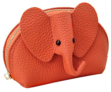 Cuir de vachette Animal Dessin animé Mignon Porte-monnaie Éléphant Porte-monnaie Porte-monnaie avec bracelet Hommes Portefeuille Plat (Orange, Taille unique)