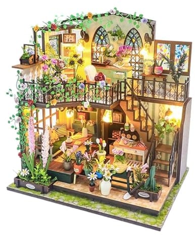 Sharplace DIY-Miniatur-Puppenhaus aus Holz, Modell, Wohnkultur, kreative kleine Bausätze, Miniatur-Gartenhaus für Erwachsene und Kinder