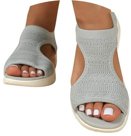 Generisch Damen Sommer Mesh Orthopädische Schuhe Bequeme Slingback Muffin Weiche Sohle Sommerschuhe Sandalen Damen Sommer Bequem Elegante Plateau Sandalen Gesundheitsschuhe Grau 40 EU