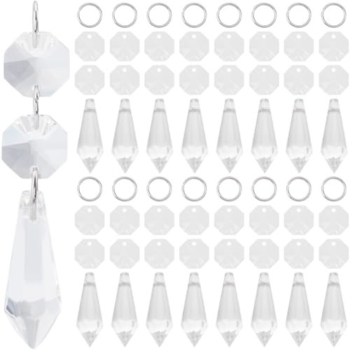 SOFPLATE 1 Box Mit 20 Stück 38mm Kronleuchter Ersatzkristallen Lampenkristall Ersatzglas Hängende Eiszapfen Tropfen Anhängerprisma Mit Oktogan Verbindungsset Für Kronleuchter Kerzenlampen DIY Dekorati