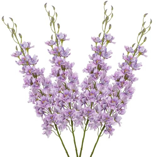 Briful 4er Set Künstliche Delphinium Kunstblumen Wie Echt Lila Dekoblumen Rittersporn mit Langen Stielen Seidenblumen für Blumengesteck Home Hochzeit Dekoration