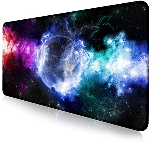 JIMOWANG Nebula Starry Sky Extended Gaming Mouse Pad Large Desk Mat with Non-Slip Rubber Base Keyboard Mouse Mat Desk Pad for Work,Game,Office,Home 35.5 * 16 Inch