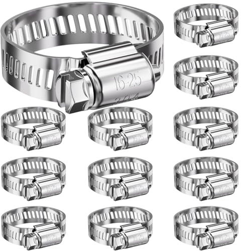 12 Stück Schlauchschellen Set, HOLMOL 16-25mm Schlauchschellen Edelstahl Schellen Sortiment, A2 Edelstahl Schlauchklemme, Einstellbare Schraubschellen für Pool, Garten, Wasser Rohr