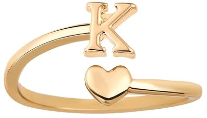 Mikovivi Stapelbare Ringe Herz-Anfangsbuchstaben, Verstellbare Ringe Den Kleinen Finger Süße Ringe Großbuchstaben Herzringe Anlaufgeschützte Goldringe Schmuckgeschenk für Frauen Teenager (K)