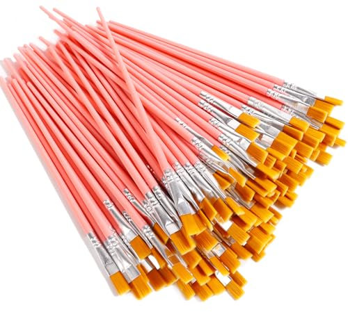 30Pcs Small Paint Brushes Bulk for Kids Flat Nylon Hair Paintbrushes Acrylic Painting Supplies Oil Watercolor Crafts Brush for Students, Children and Adult, Pink
