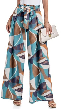 Women High Waisted Wide Leg Pants Summer Casual Flowy Lounge Palazzo Pants Patchwork Beach Trousers
