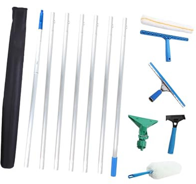TYHAYJYK Kit de limpiacristales telescópico con Mango Largo de 6 m, escobilla de Goma y paño de Microfibra Combinados con Kit de limpiacristales Profesional para Cristales Altos (6MXD)