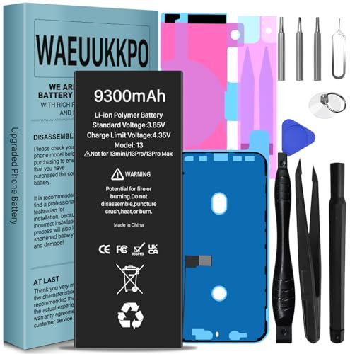 WAEUUKKPO [9300mAh] Batterie pour iPhone 13, Haute Capacité Batterie de Remplacement pour modèle A2631 A2633 A2634 avec kit d'outils de Remplacement