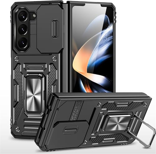LXHGrowH Cover per Samsung Galaxy Z Fold 6 Protezione Fotocamera Nero | Custodia Antiurto e Antigraffio Protettivo di Militare Grade, con Scorrevole Protezione Fotocamera e 360° Magnetica Supporto