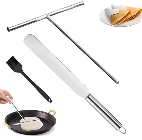 Set of 3 Crepe Distributors, Crepes Distributor and Spatula, Stainless Steel Crepe Turner, Dough Distributor, Crepes Spatula, T-Shape Crepe Maker Accessories for Home, Kitchen, Baking, Cooking, Baking