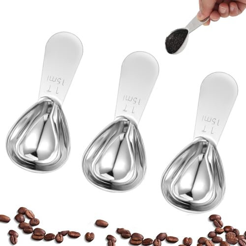 Edelstahl Kaffeelöffel Portionierer, 15ml Kaffeelöffel Portionierer, 3 Stück Kaffeelöffel aus Edelstahl mit kurzen Griffen, Wiederverwendbar Silber Kaffeemesslöffel Mit Kurzem Griffen, Für Kaffee