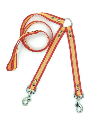 Correa Doble de Nylon para Perros con Diseño Bandera de España, 126 cm, 2,5 cm Ancho, 2 Mosquetones