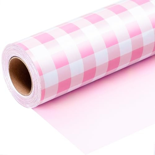 Wikadlik Rouleau de papier cadeau à carreaux roses – 43 cm x 10 m à motif écossais pour anniversaire, Saint-Valentin, fête des mères, fête des pères, mariage, remise de diplôme, Noël