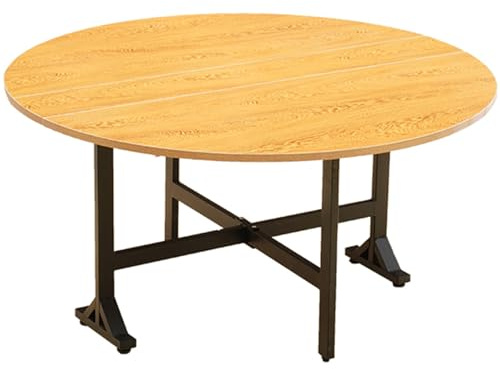 Klapptisch aus Holz, rund, Esstisch, zusammenklappbar, Arbeitstisch für Camping, Grillen, Gewerbe, Bankett, Hochzeit (120 cm, Holzfarbe)